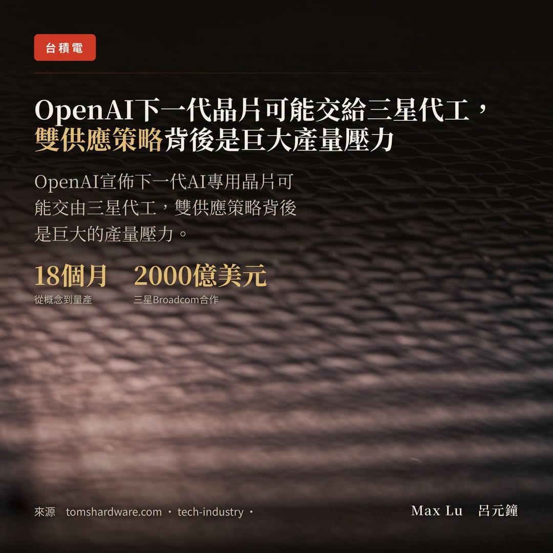 OpenAI下一代晶片可能交給三星代工，雙供應策略背後是巨大產量壓力