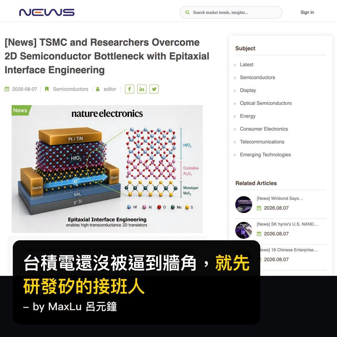 TrendForce：台積電矽晶片還沒被逼到牆角，先發論文研發矽的接班人。
