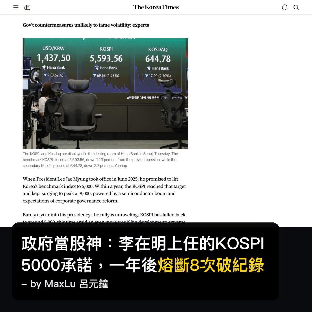 政府當股神是危險遊戲——李在明總統的KOSPI5000承諾，一年後熔斷8次破紀錄